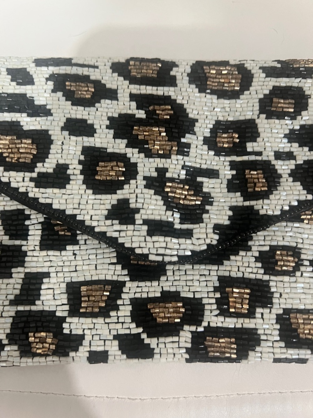 Express Beaded Leopard Envelope Clutch - Black, White & Gold NWT - Picture 3 of 10